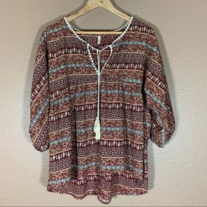 Tria Tria Boho Top With Knit Trim EUC